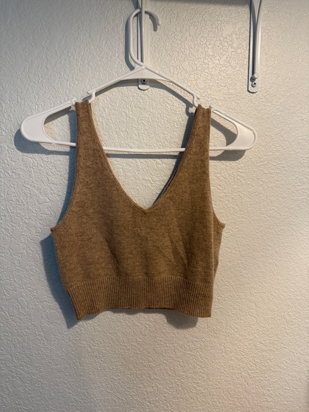 Quince Beige V-Neck Knit Crop Tank